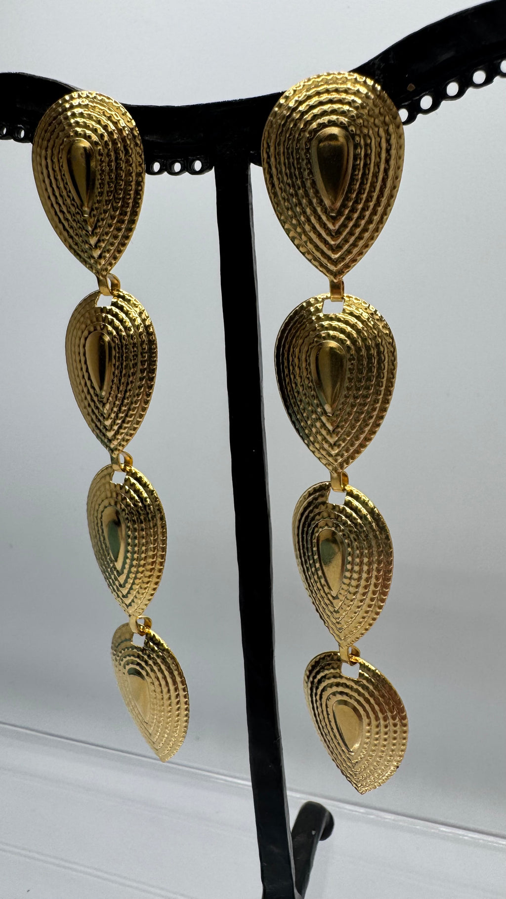Boucles d’oreilles cascade à clous, acier inoxydable doré, long et léger