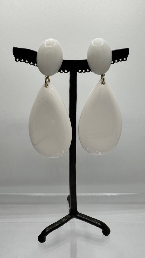 Boucles d’oreilles à clip, résine blanche, modèle Lima taille moyenne
