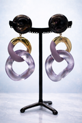 Boucles d’oreilles à clips, 2 maillons lilas et or, taille moyen, léger
