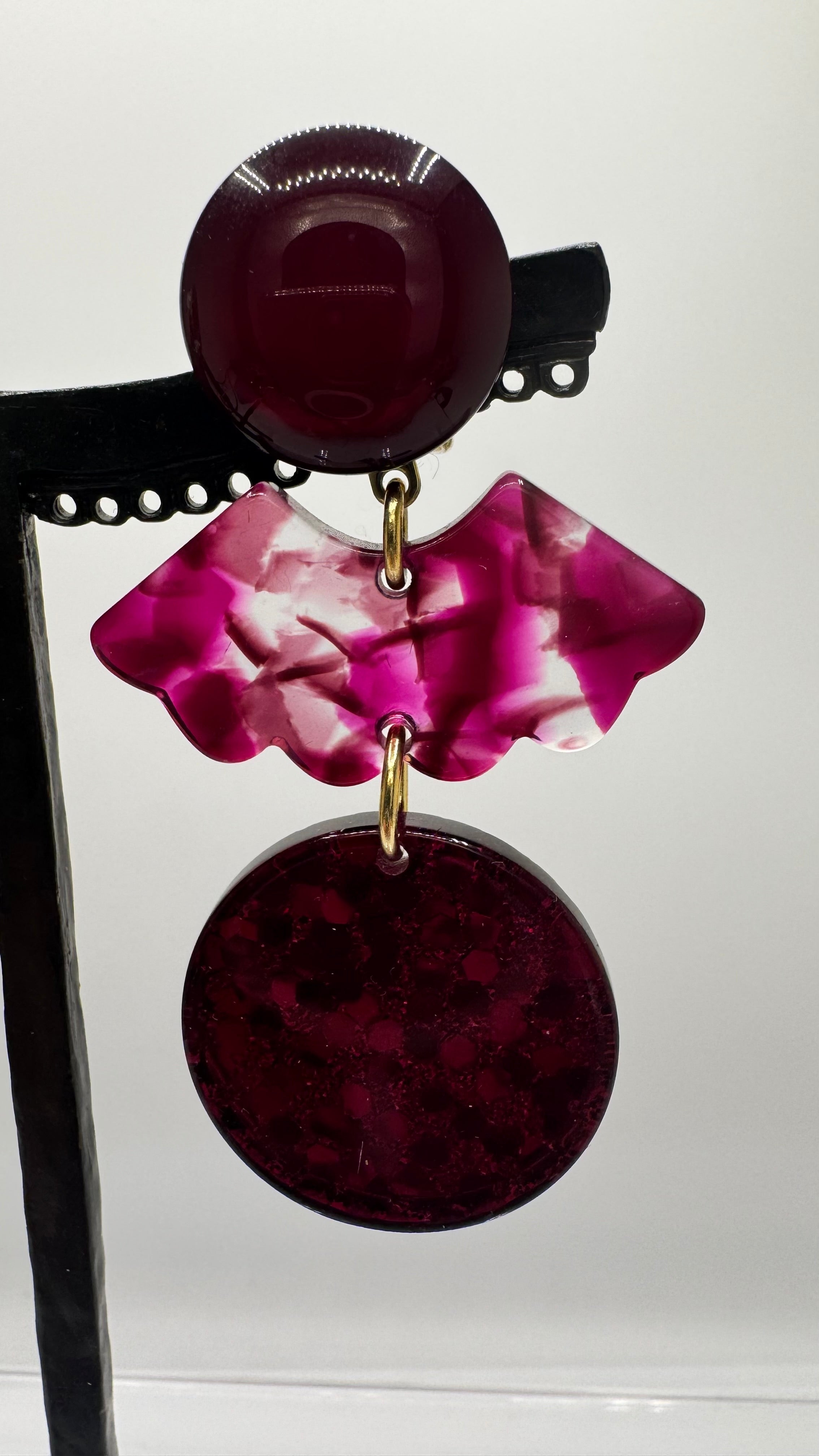 Boucles d’oreilles à clips, acétate de cellulose et résine, taille moyen, léger
