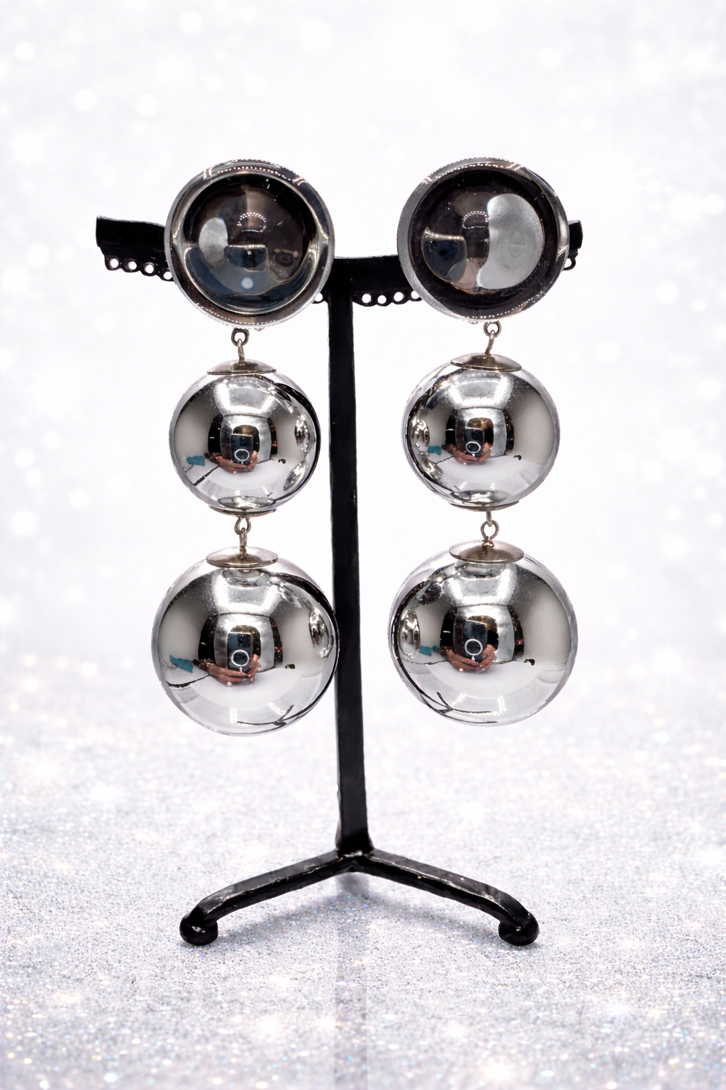 Boucles d’oreilles à clips, cabochon miroir, argent, modèle taille moyen