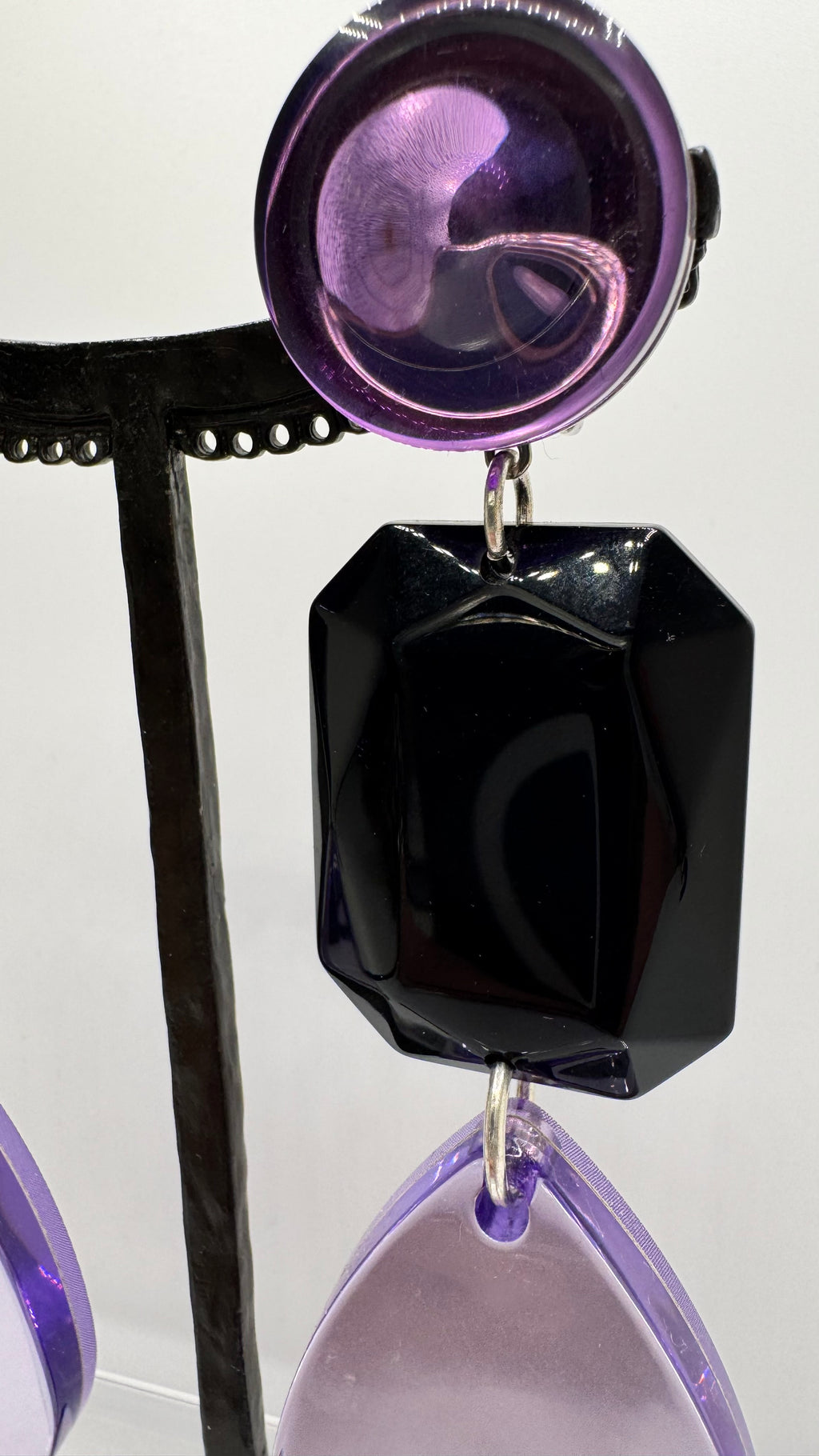 Boucles d’oreilles à clips, cabochon miroir, longue, grande taille