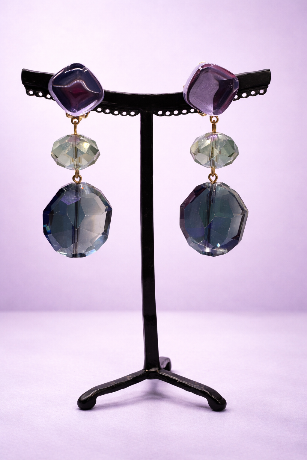 Boucles d’oreilles à clips, cristal de bohème, taille moyenne, léger