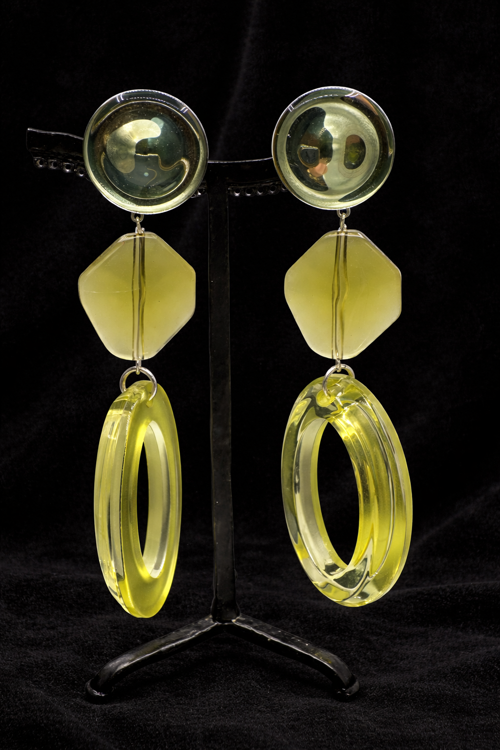 Boucles d’oreilles à clips, cabochon miroir, longue, grande taille