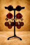 Boucles d’oreilles à clip, pampilles acétate de cellulose ambre et acier rhodié or, modèle taille moyenne et léger
