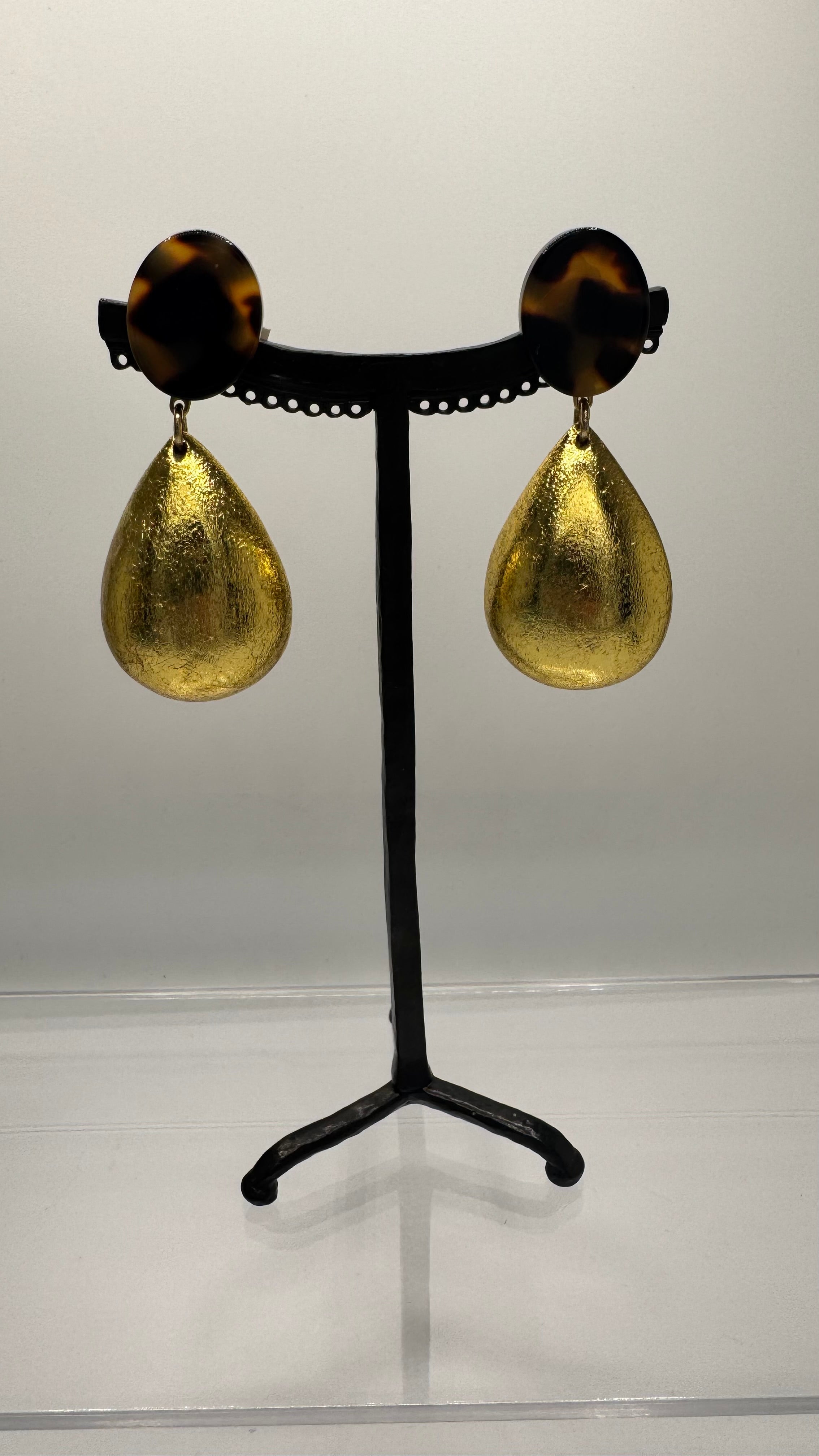 Boucles d’oreilles à clips, plaque Tokyo et feuille d’or, taille moyenne, léger