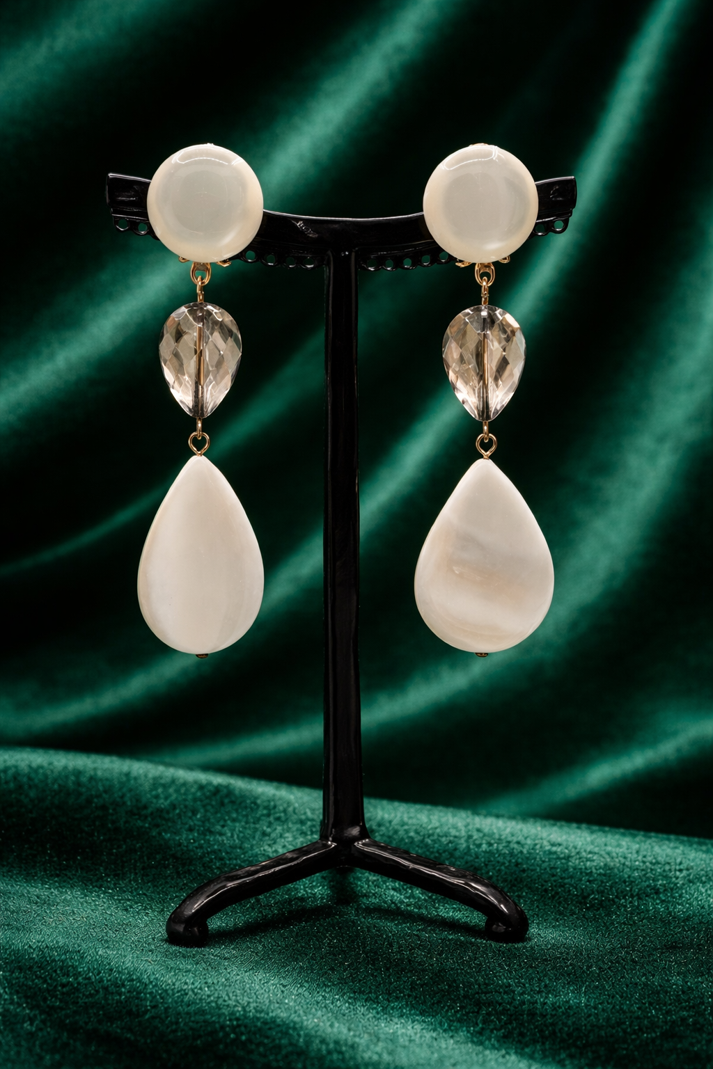 Boucles d’oreilles à clips, cristal et résine, taille moyenne, léger