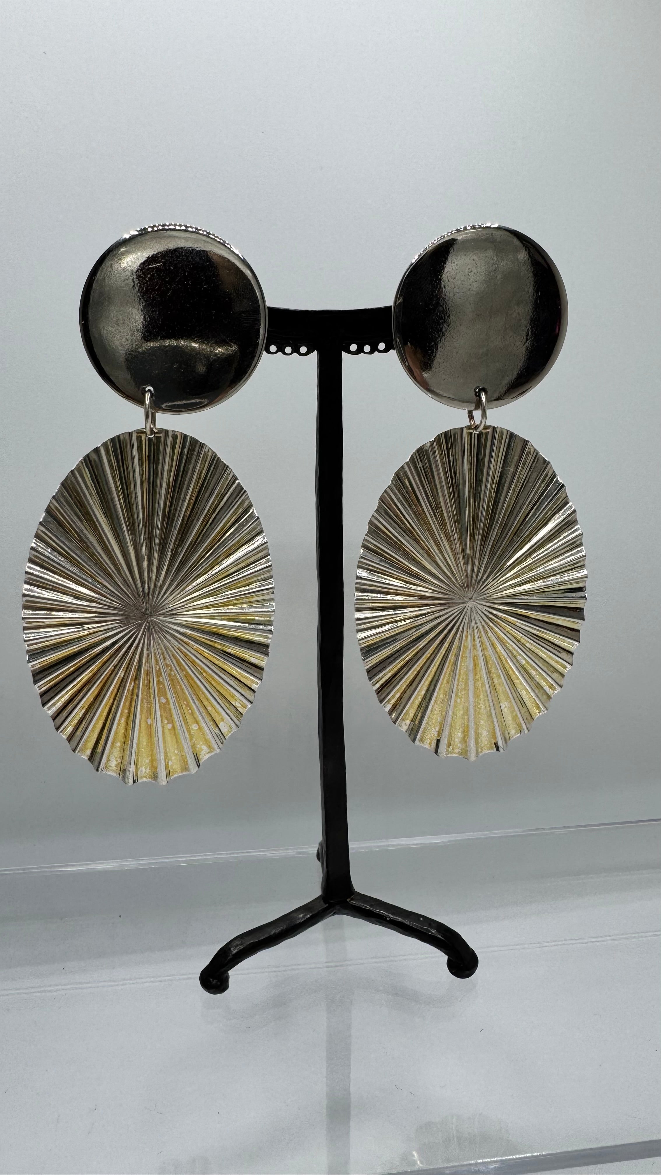 Boucles d’oreilles à clips, acier rhodié argent, grand modèle, légère