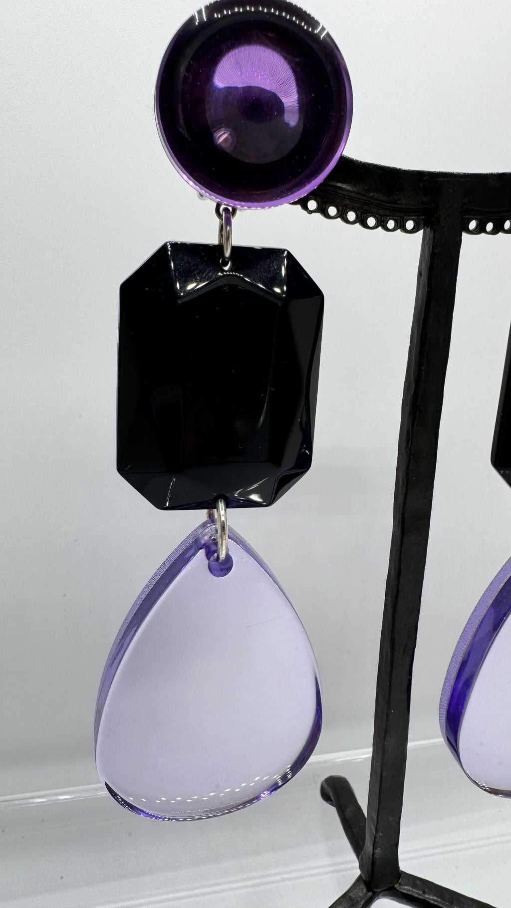 Boucles d’oreilles à clips, cabochon miroir, longue, grande taille