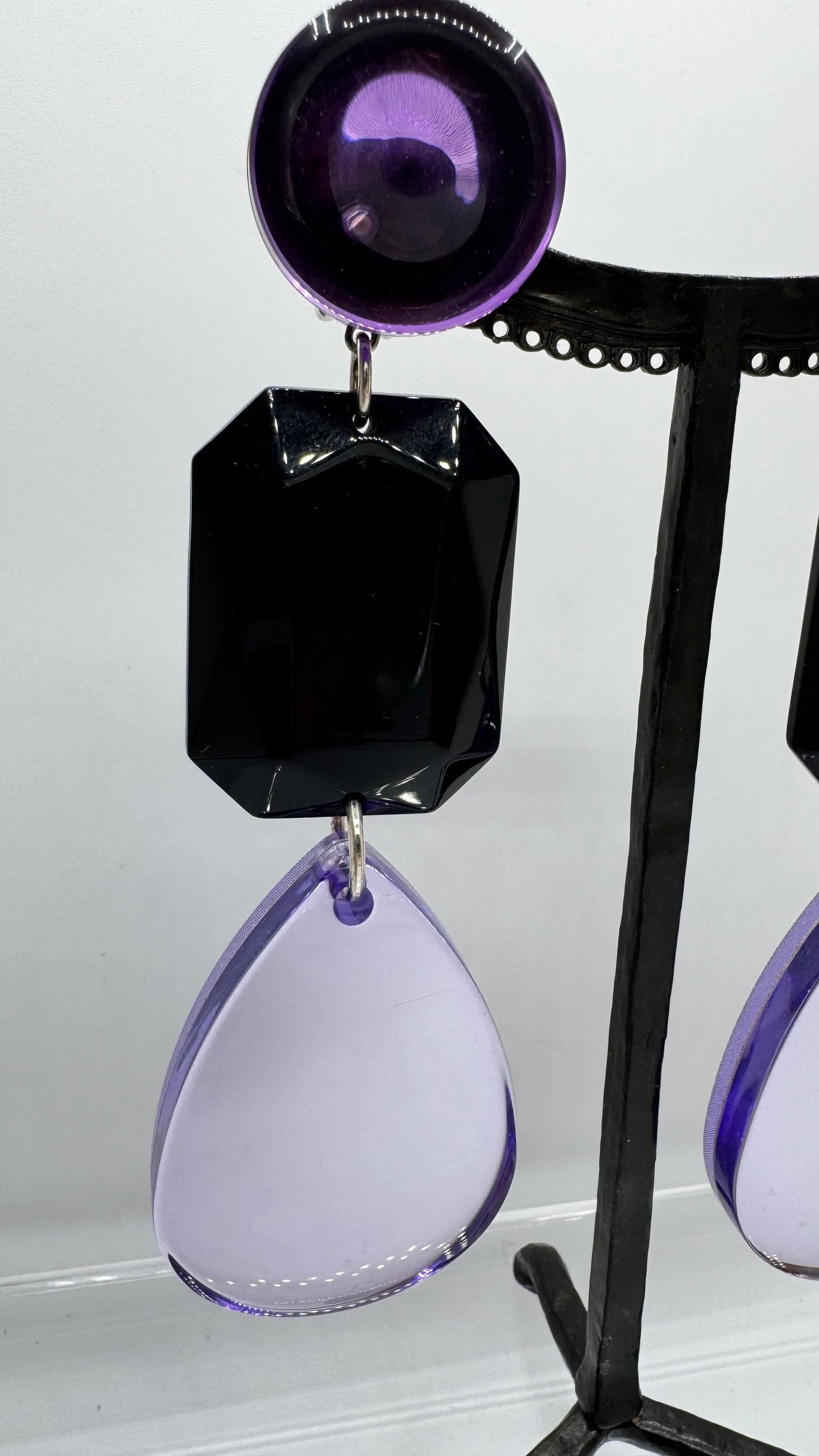 Boucles d’oreilles à clips, cabochon miroir, longue, grande taille