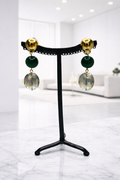 Boucles d’oreilles à clips, résine, cristal et cabochon rhodié or, petit modèle, léger