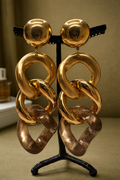 Boucles d’oreilles à clips, 3 maillons or, modèle grand et long, poids moyen