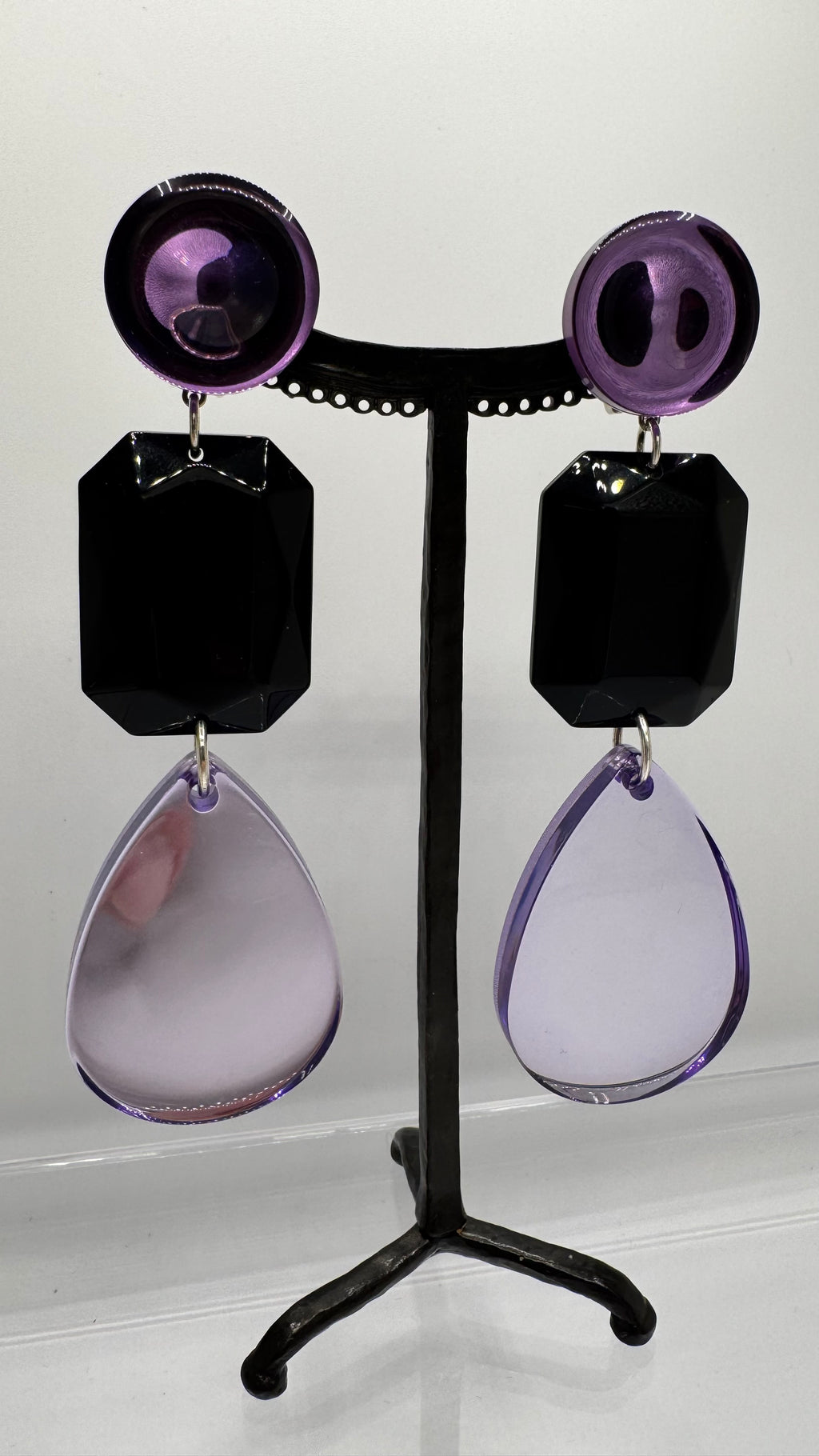Boucles d’oreilles à clips, cabochon miroir, longue, grande taille