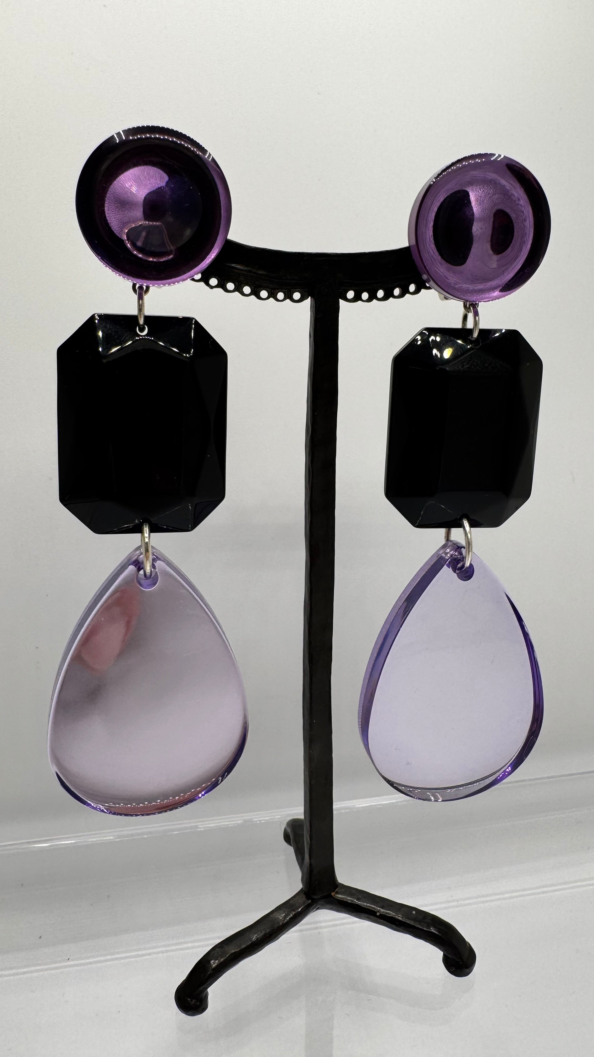 Boucles d’oreilles à clips, cabochon miroir, longue, grande taille