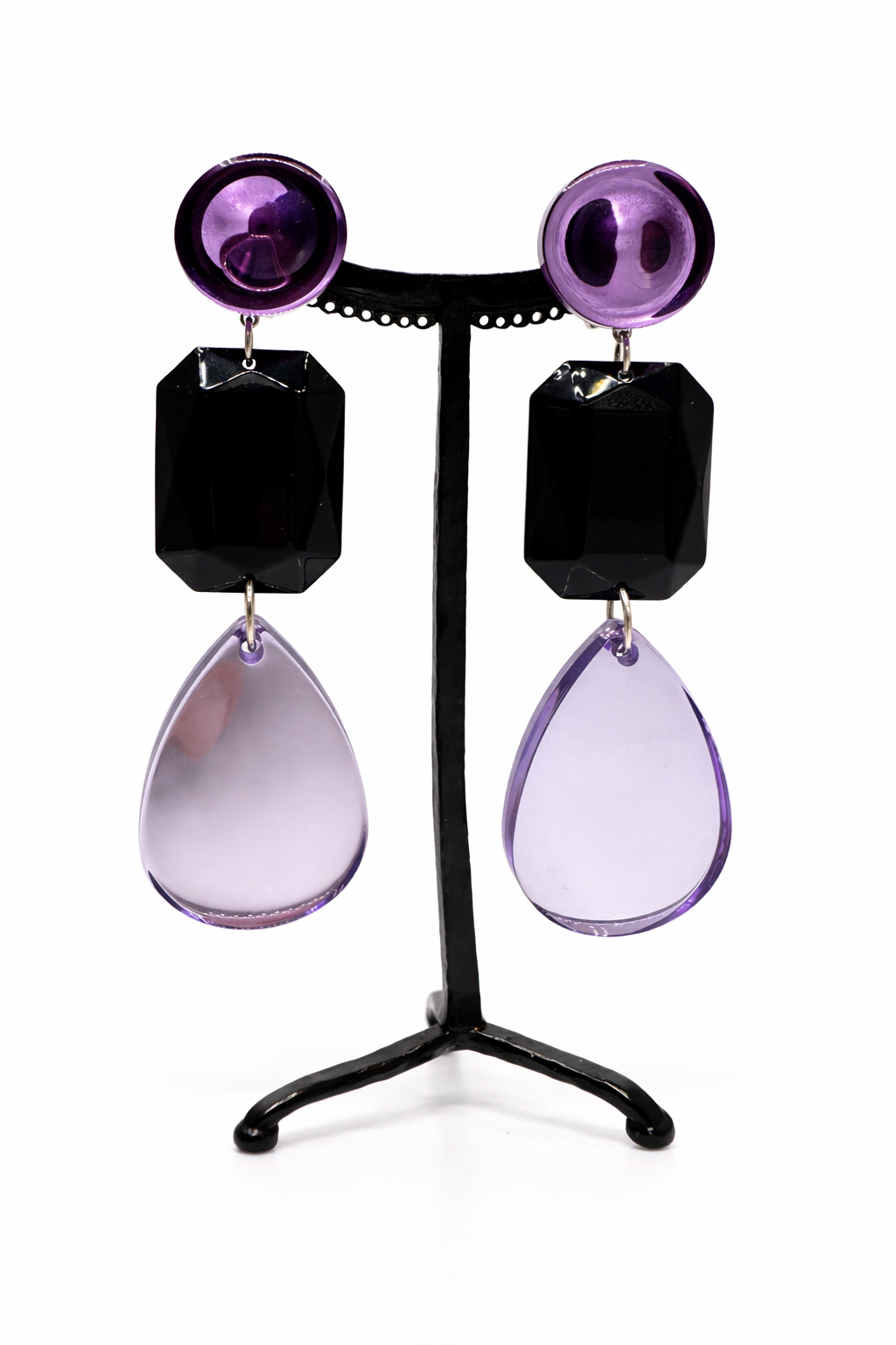 Boucles d’oreilles à clips, cabochon miroir, longue, grande taille