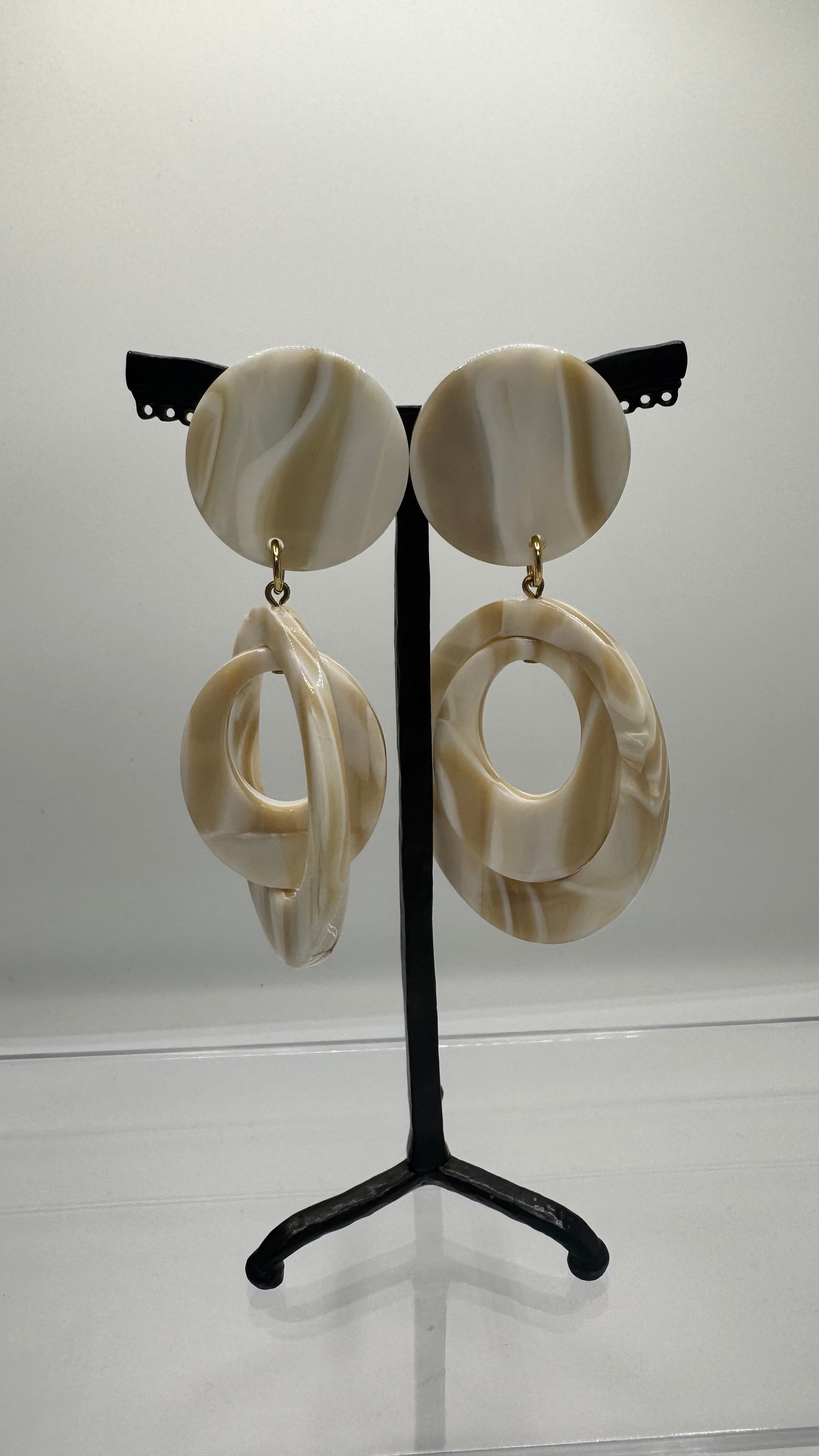Boucles d’oreilles à clips, Ivoire acétate de cellulose, modèle taille moyenne, léger