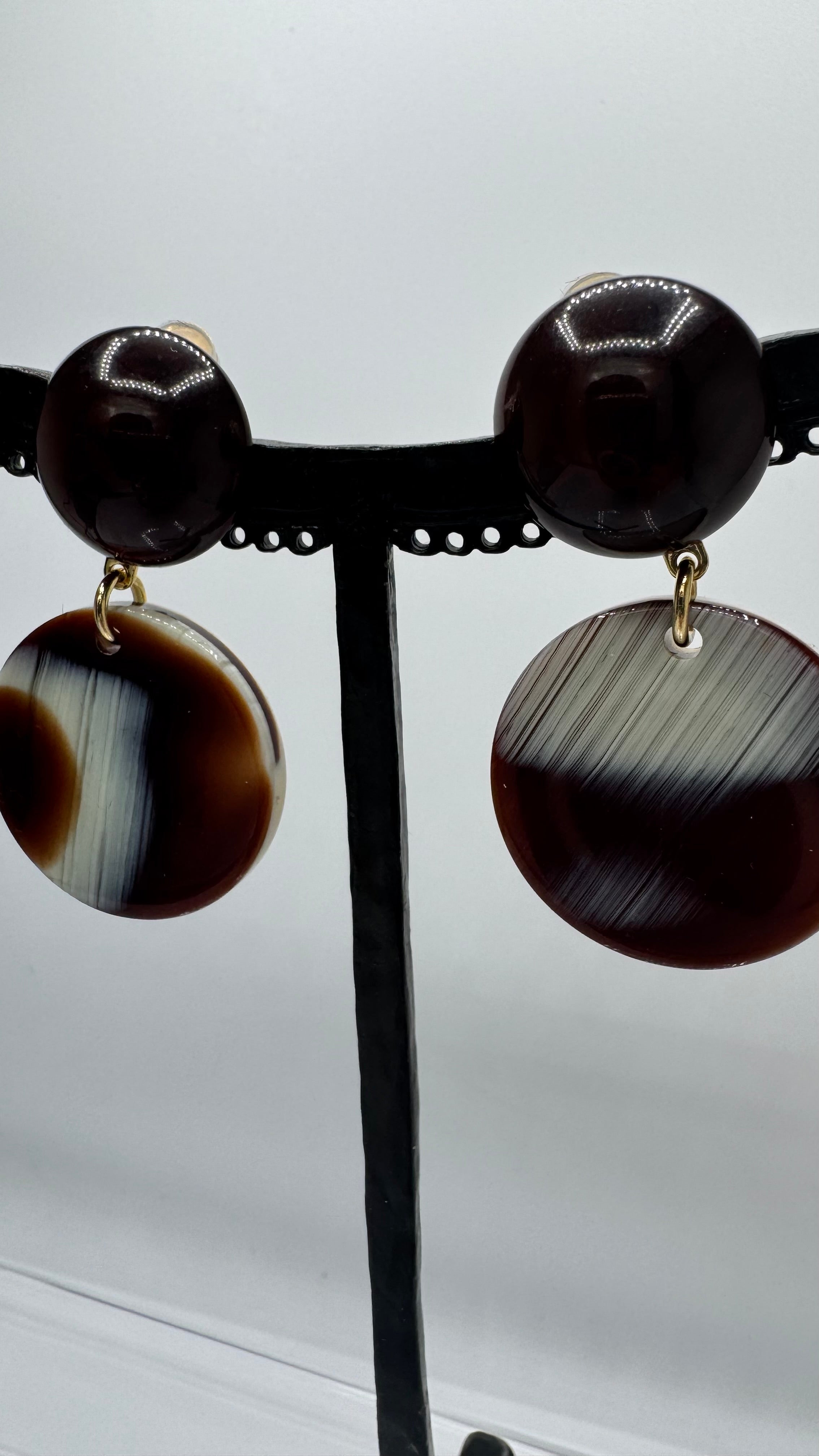 Boucles d’oreilles à clips, plaque acétate de cellulose façon corne, petite taille, légère