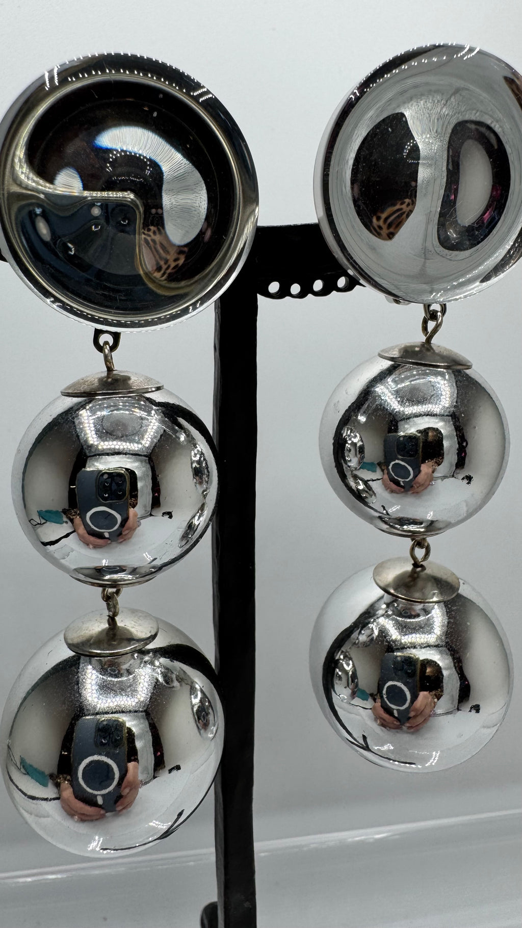 Boucles d’oreilles à clips, cabochon miroir, argent, modèle taille moyen