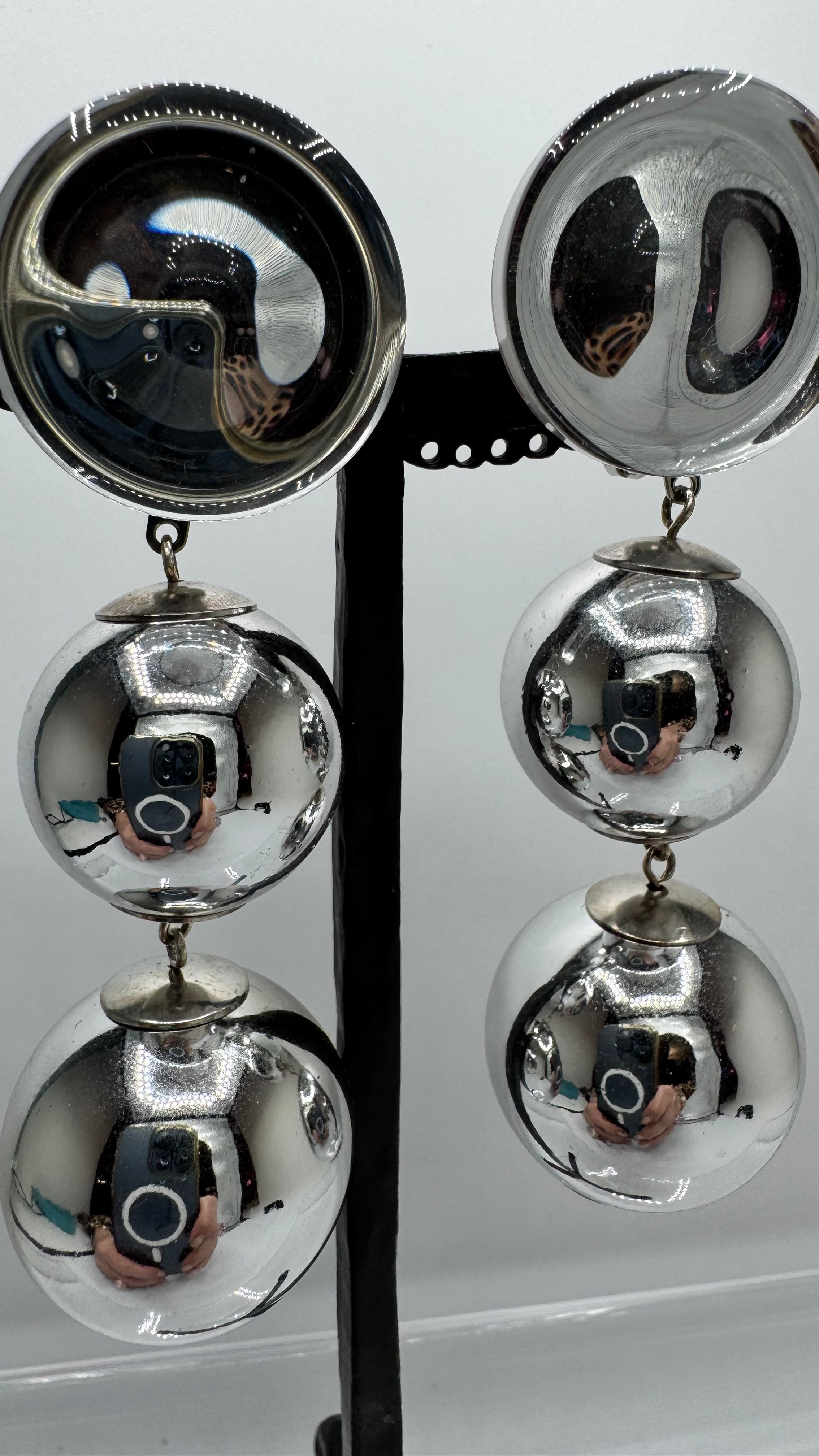 Boucles d’oreilles à clips, cabochon miroir, argent, modèle taille moyen