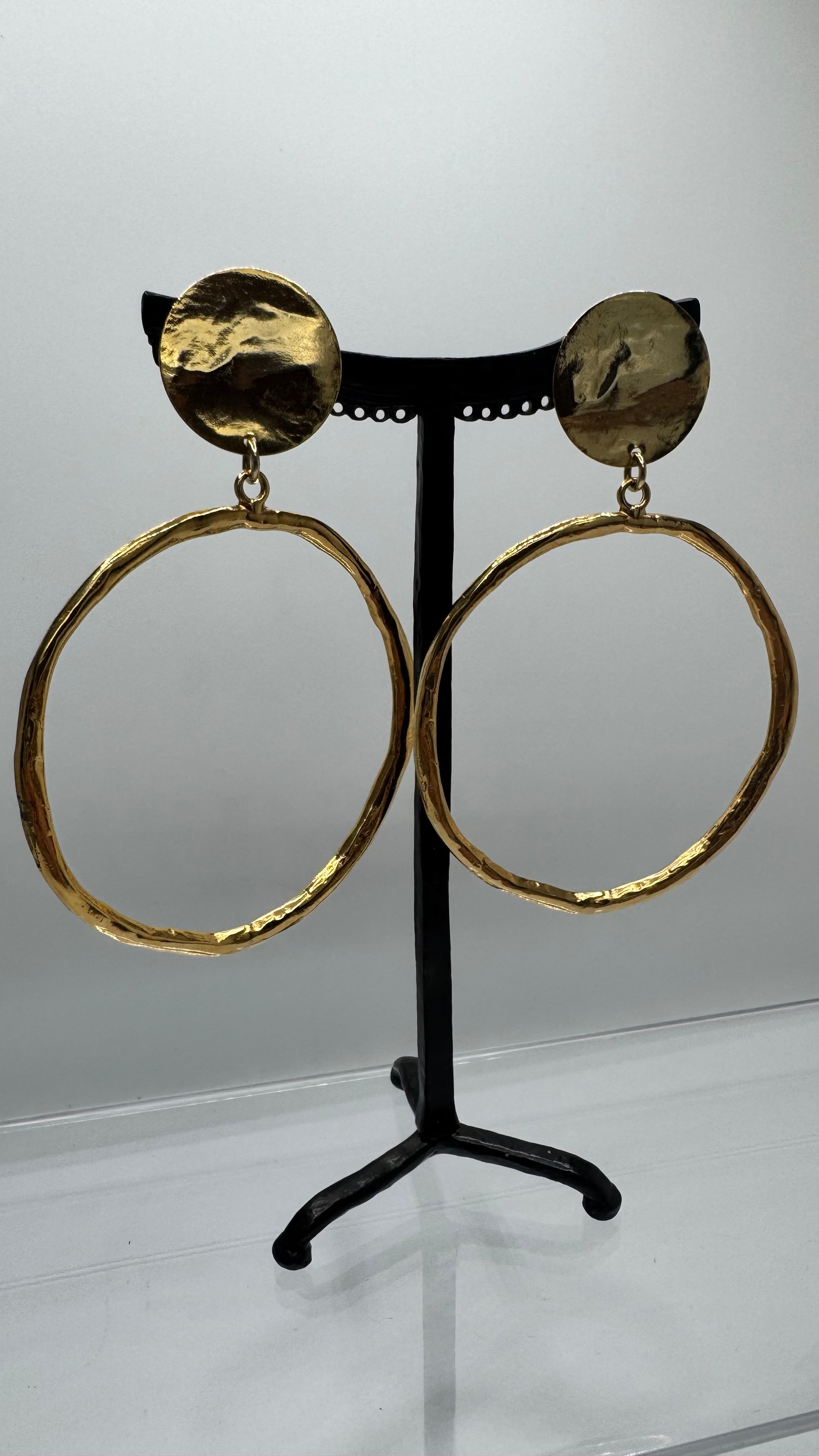 Créoles à clips, or jaune rhodié, grande taille, léger