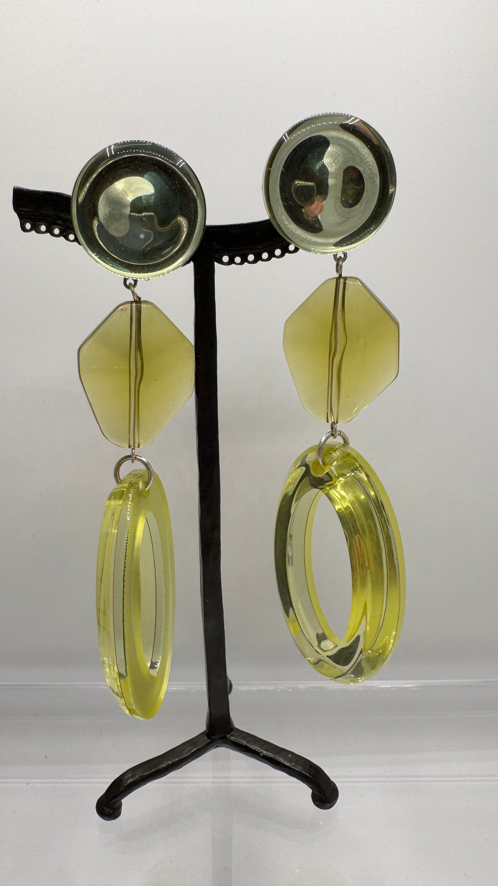 Boucles d’oreilles à clips, cabochon miroir, longue, grande taille