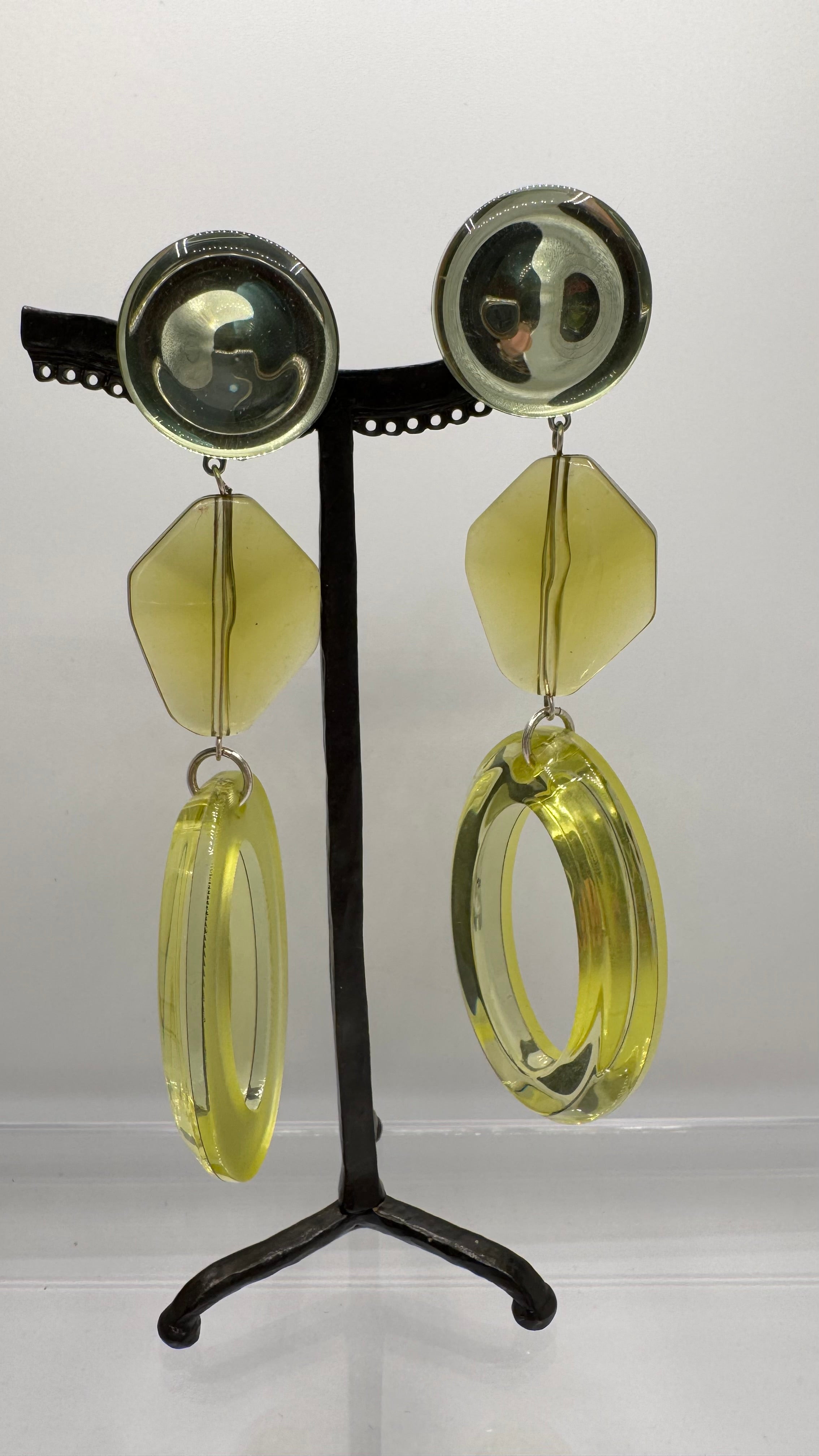 Boucles d’oreilles à clips, cabochon miroir, longue, grande taille