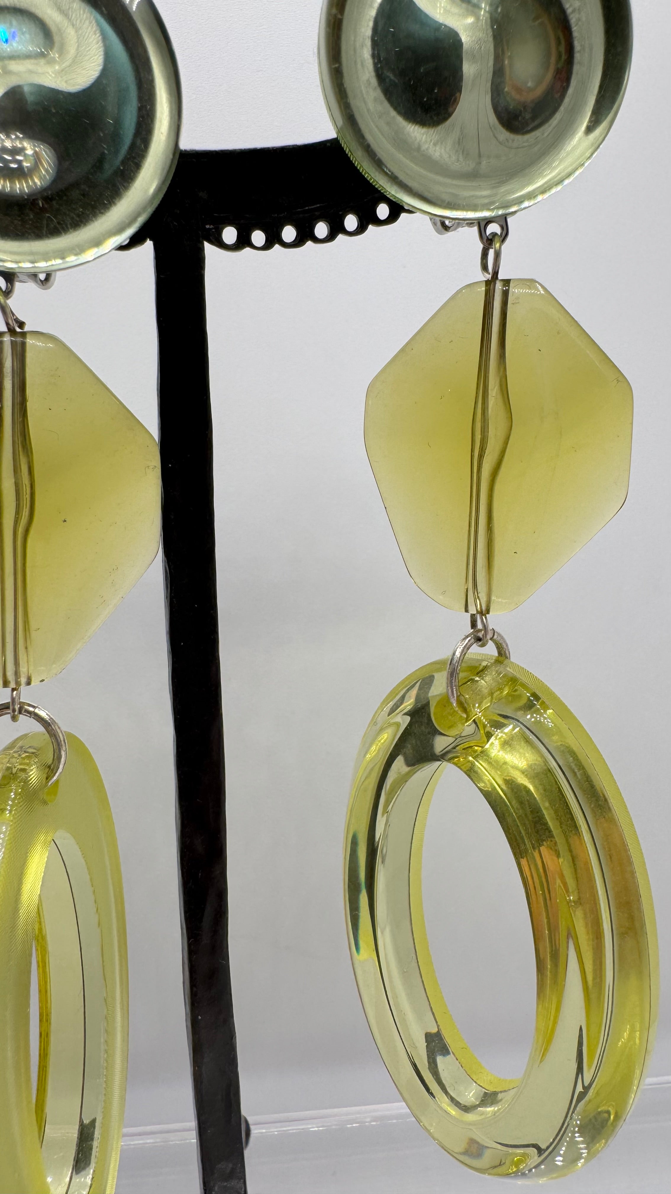 Boucles d’oreilles à clips, cabochon miroir, longue, grande taille