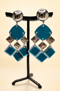 Boucles d’oreilles à clips, pampilles acétate de cellulose et plaque argent rhodié, long et léger