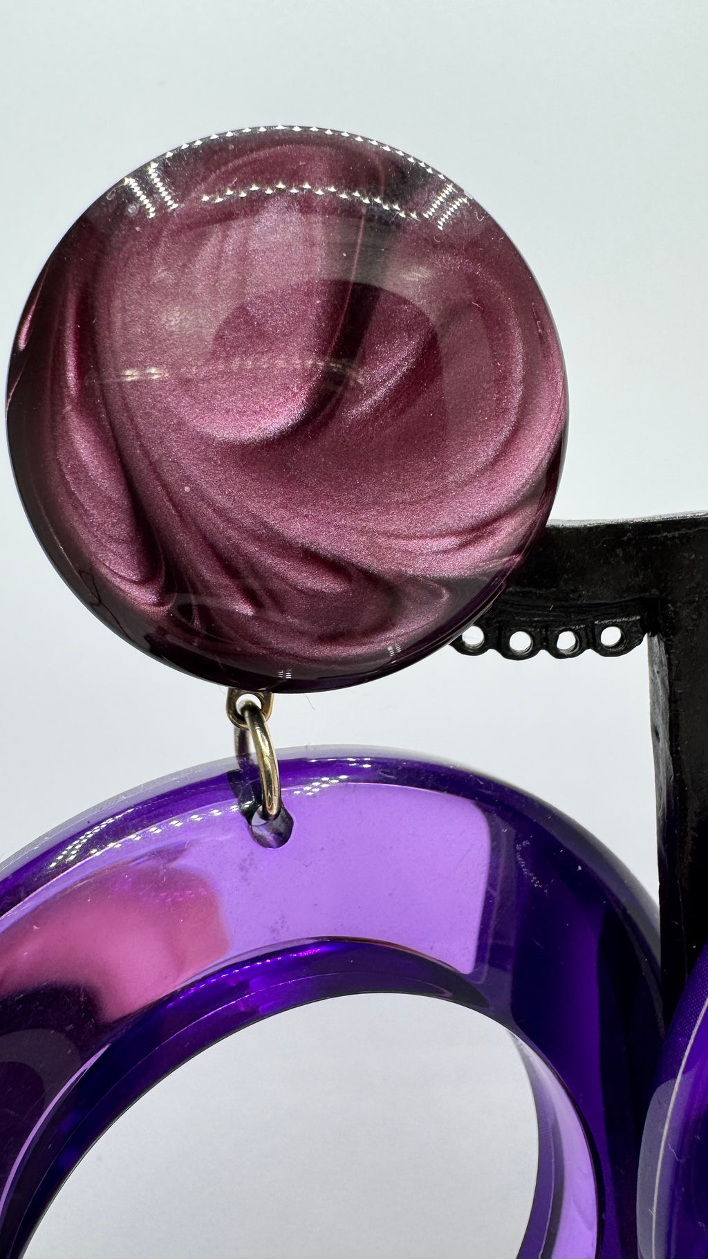Créoles à clips, miroir et cabochon marbré, grande taille