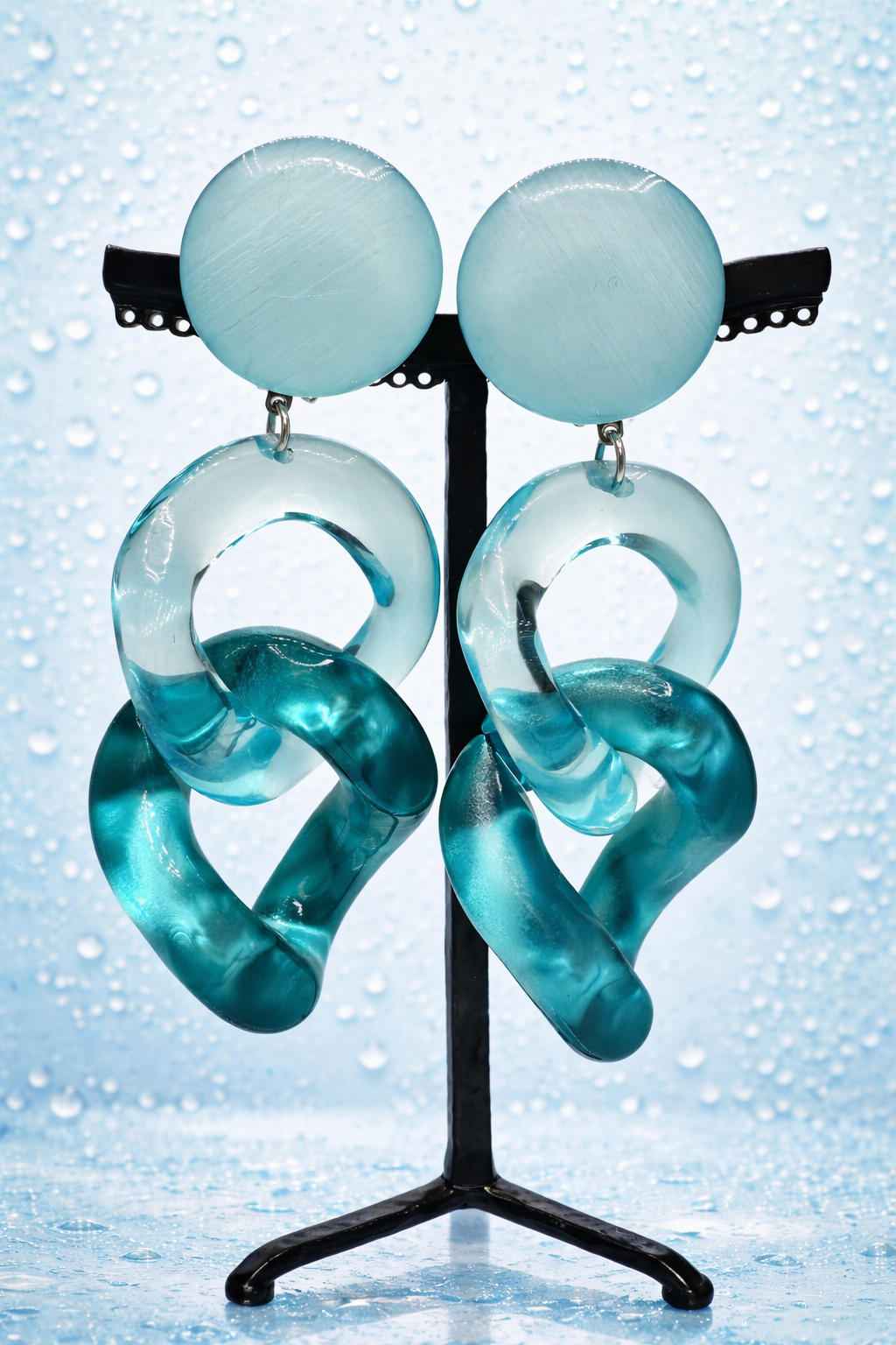 Boucles d’oreilles à clips, 2 maillons, résine, taille moyenne