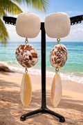 Boucles d’oreilles à clips, résine, coquillage, nacre, longue, modèle taille moyen