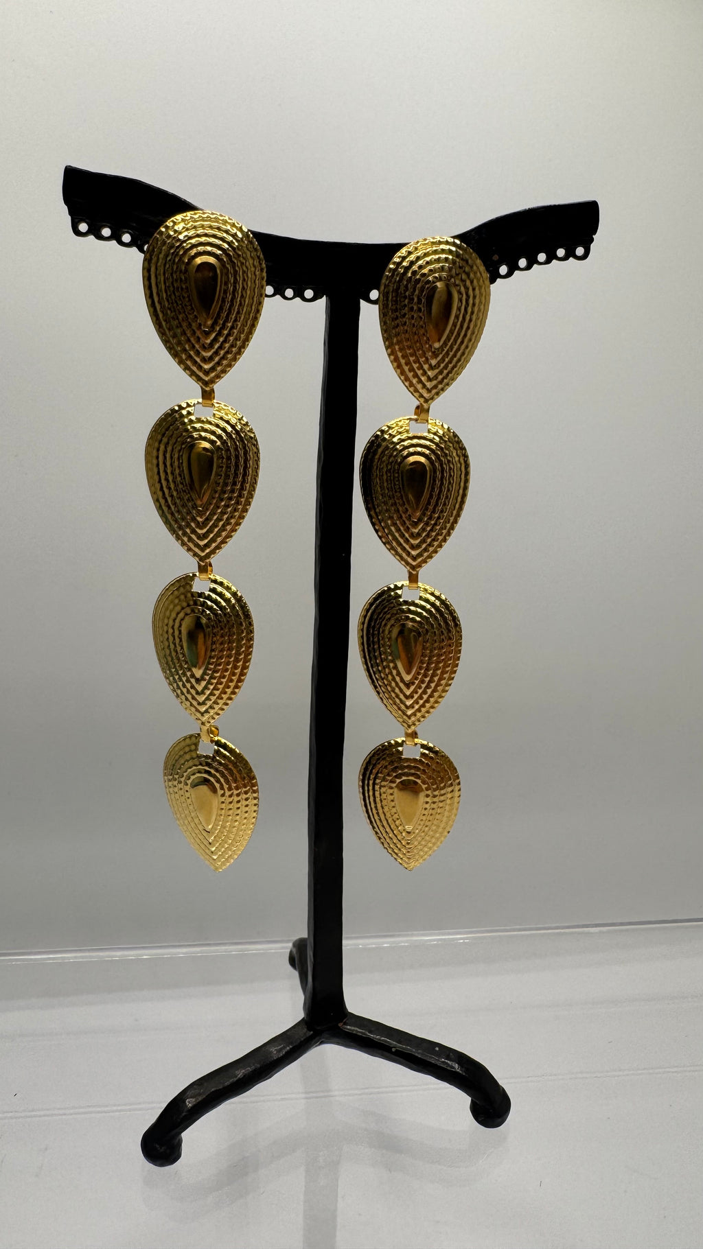 Boucles d’oreilles cascade à clous, acier inoxydable doré, long et léger