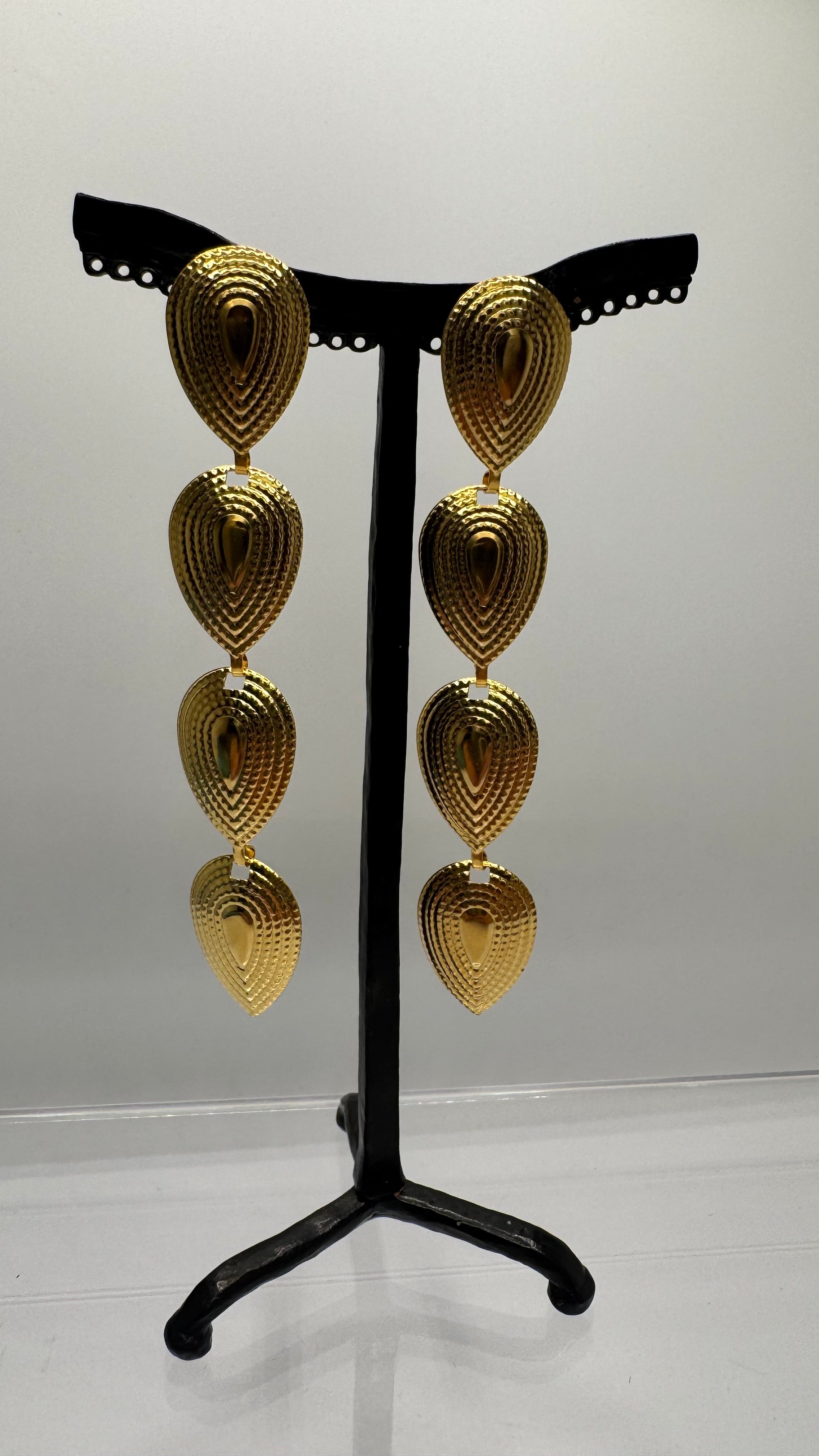 Boucles d’oreilles cascade à clous, acier inoxydable doré, long et léger