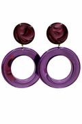 Créoles à clips, miroir et cabochon marbré, grande taille