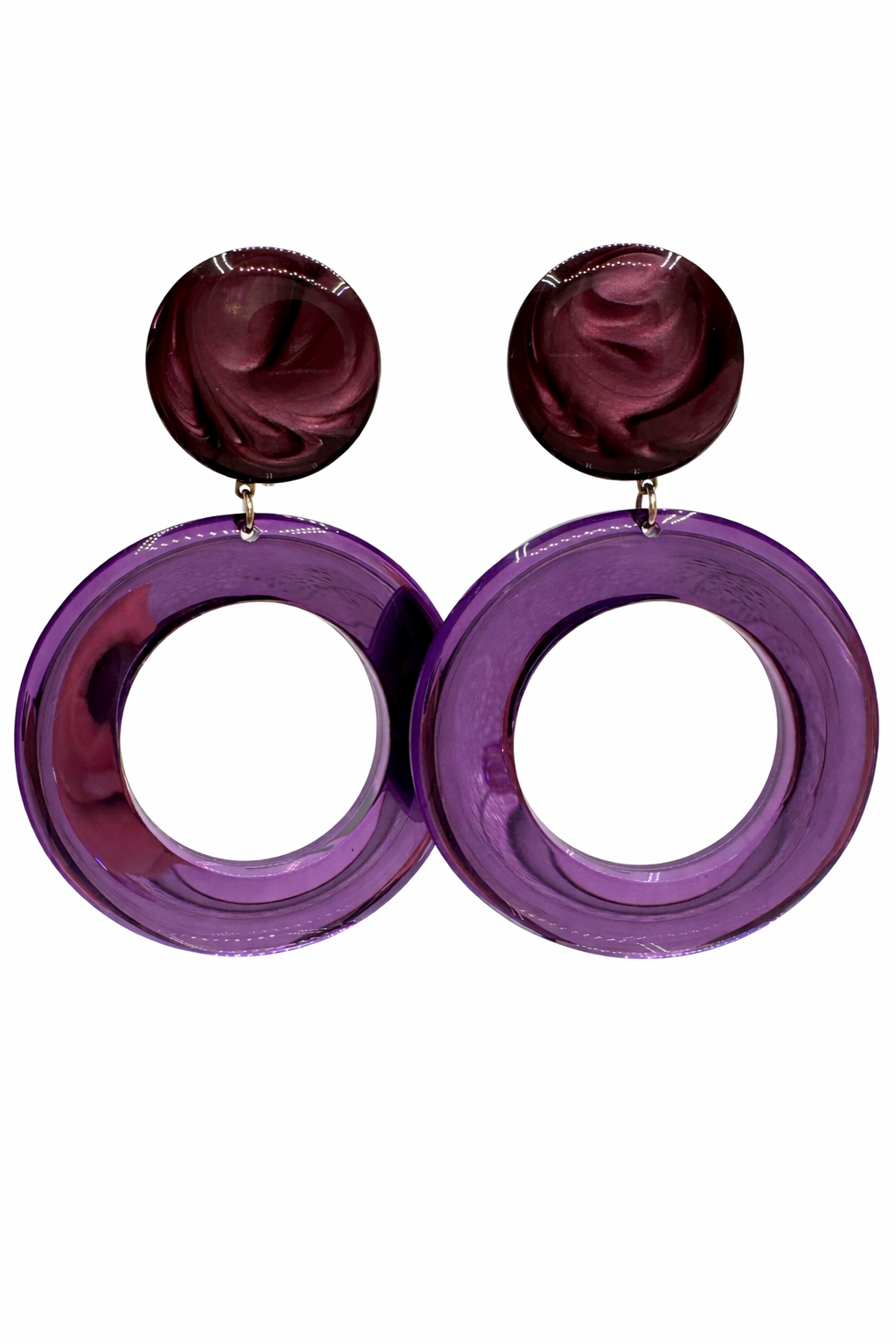 Créoles à clips, miroir et cabochon marbré, grande taille