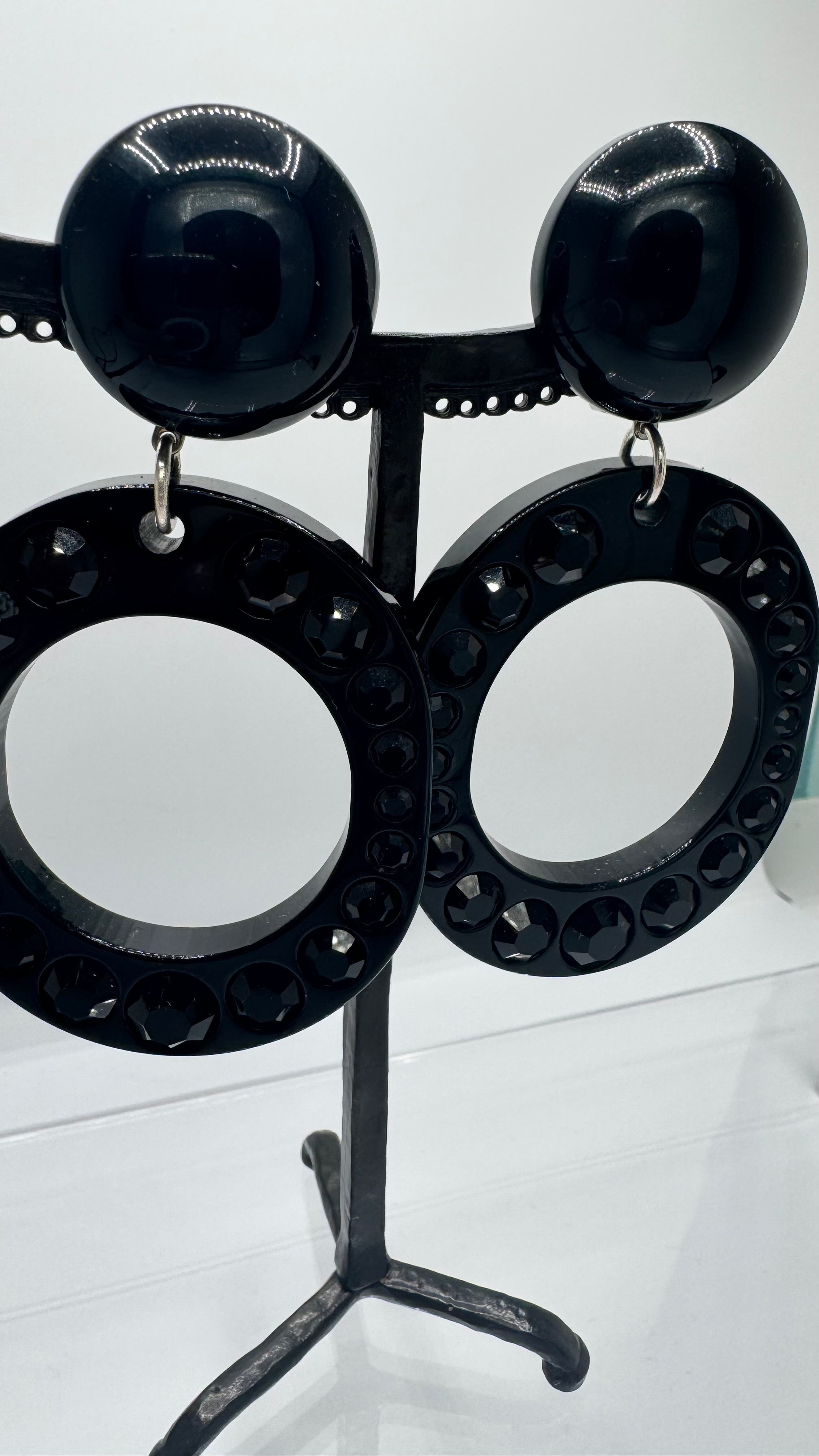 Boucles d’oreilles à clips, cristal de bohème et résine, grand modèle