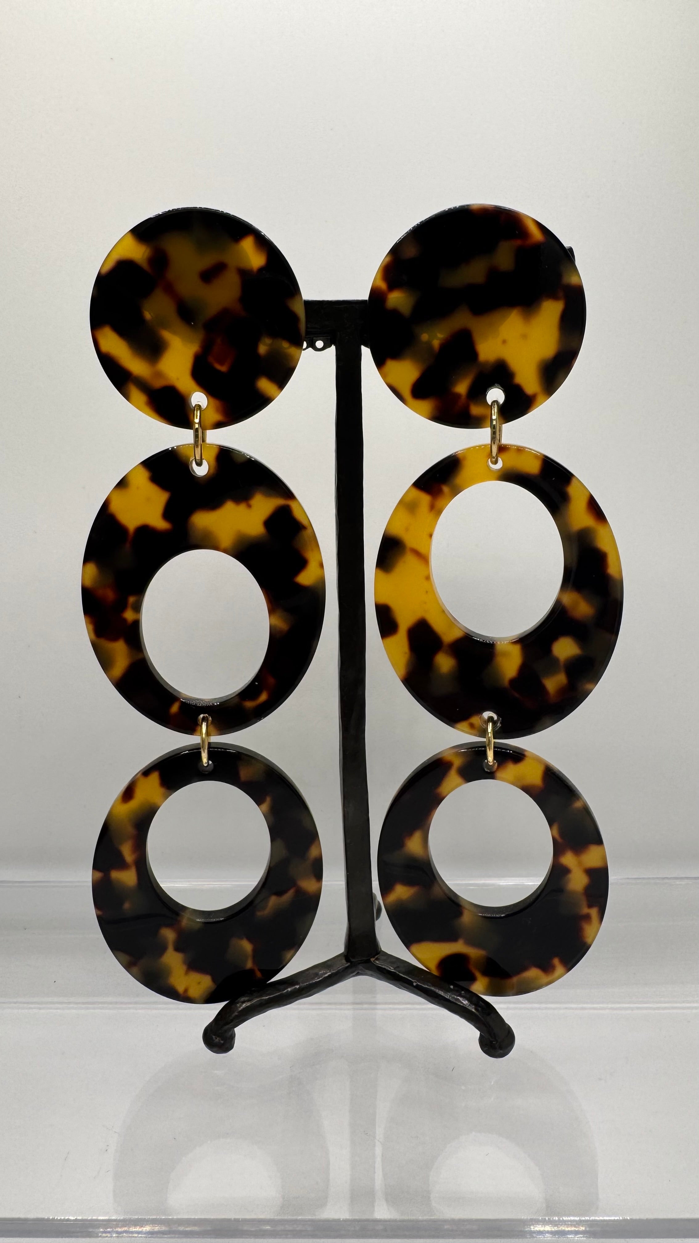 Boucles d’oreilles à clips, plaque acétate de cellulose Tokyo, longue, grand modèle