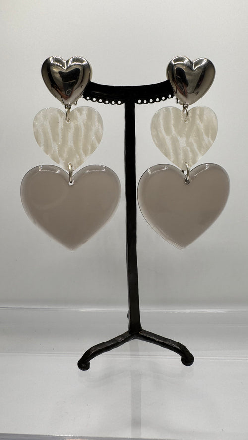 Boucles d’oreilles à clips, acétate de cellulose biseautée et cabochon rhodié argent, taille moyenne, légère