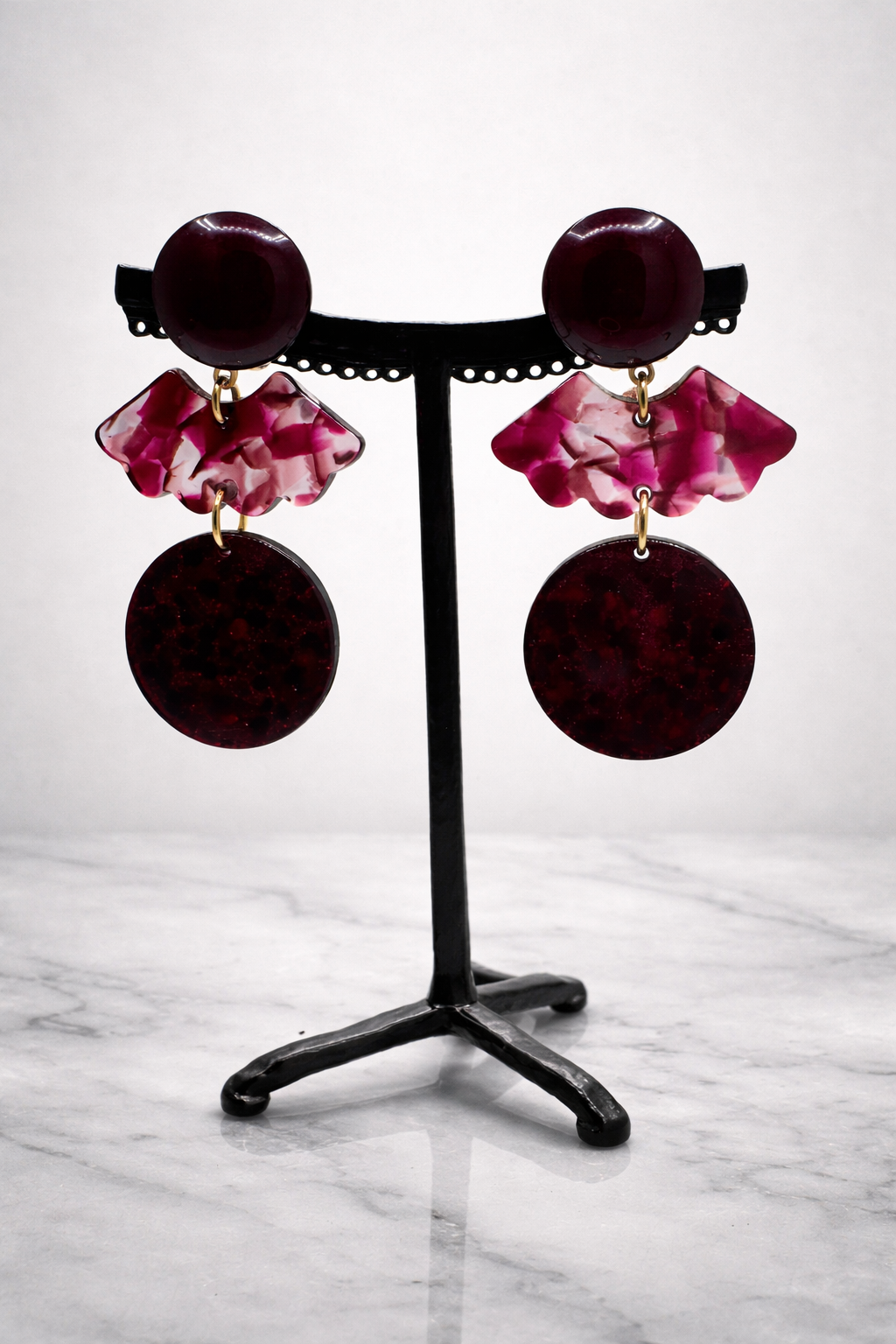 Boucles d’oreilles à clips, acétate de cellulose et résine, taille moyen, léger
