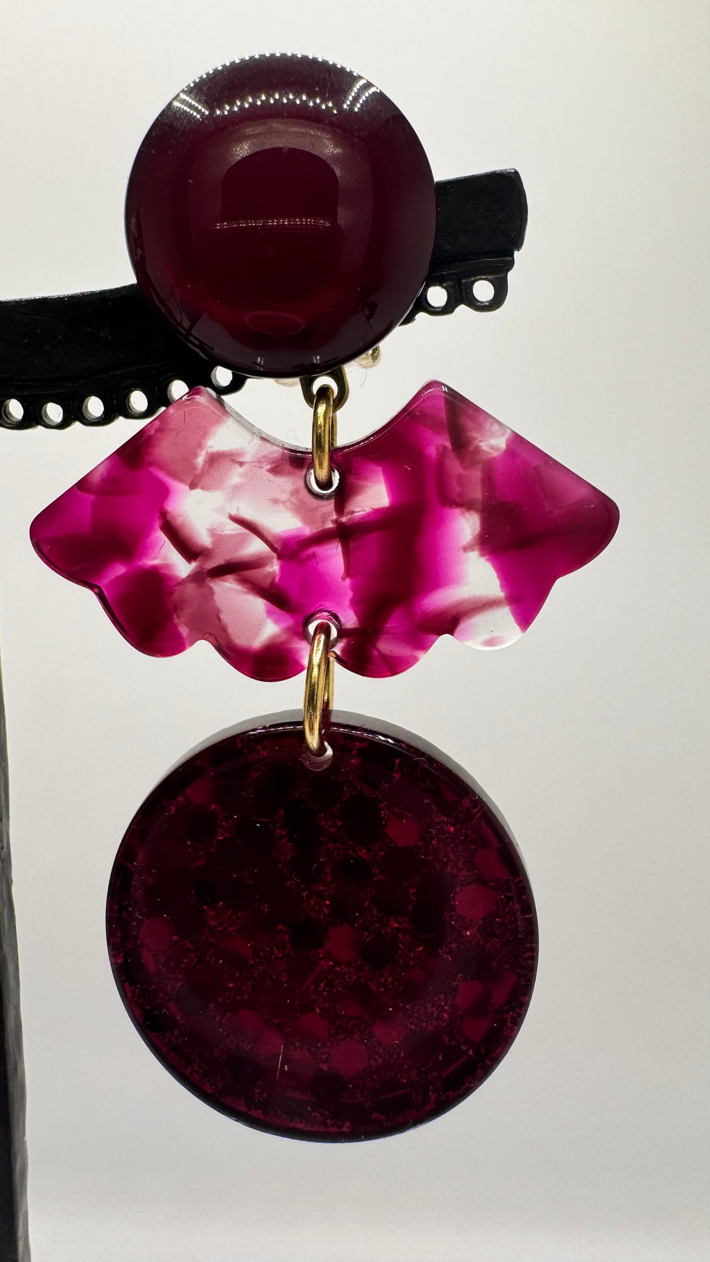 Boucles d’oreilles à clips, acétate de cellulose et résine, taille moyen, léger