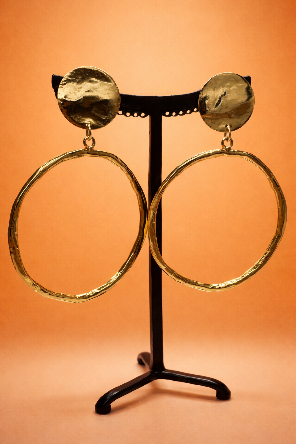 Créoles à clips, or jaune rhodié, grande taille, léger