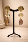 Boucles d’oreilles à clips, cristal et résine couleur doré, petite taille, léger