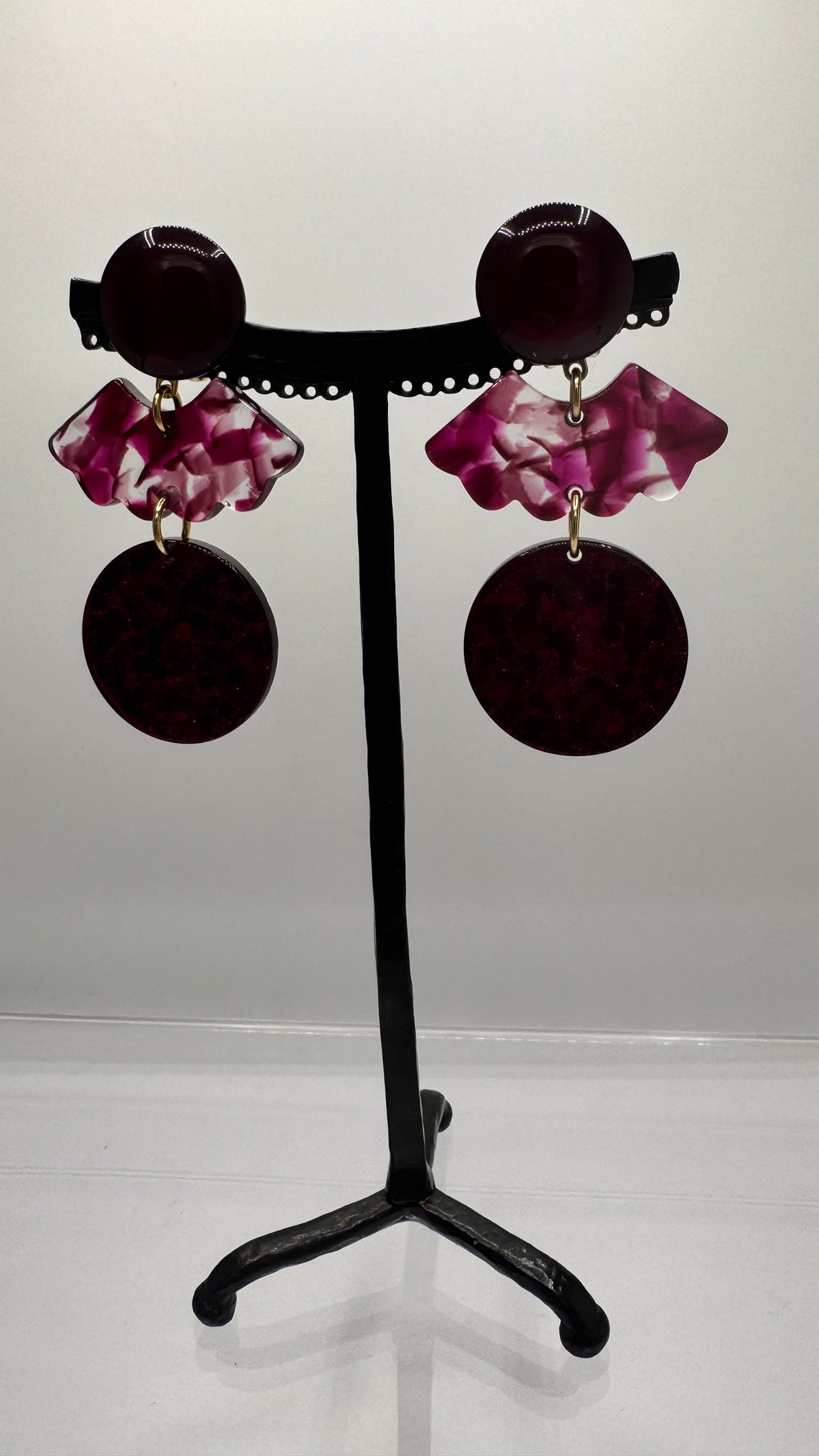 Boucles d’oreilles à clips, acétate de cellulose et résine, taille moyen, léger