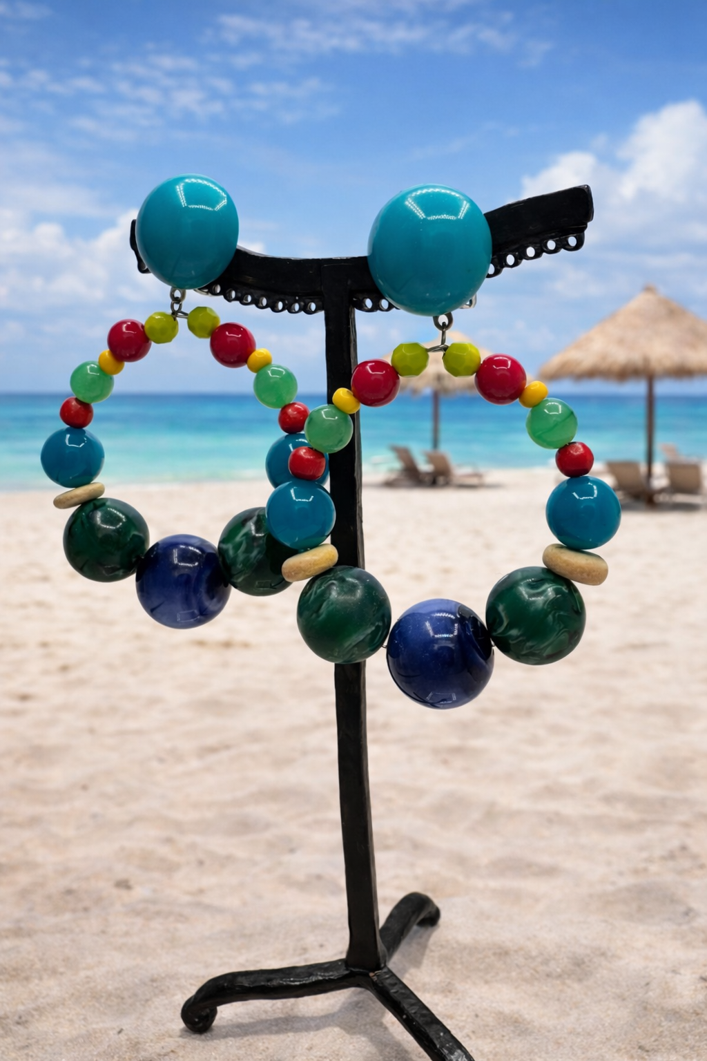 Boucles d’oreilles à clips, résine multicolore, modèle Bastille taille moyen