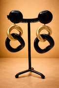 Boucles d’oreilles à clips, 2 maillons or et noir, taille moyenne, léger
