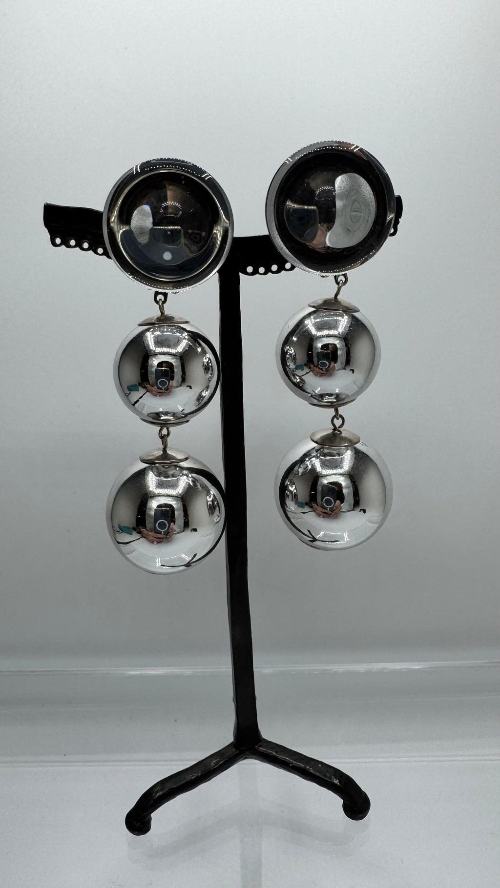Boucles d’oreilles à clips, cabochon miroir, argent, modèle taille moyen