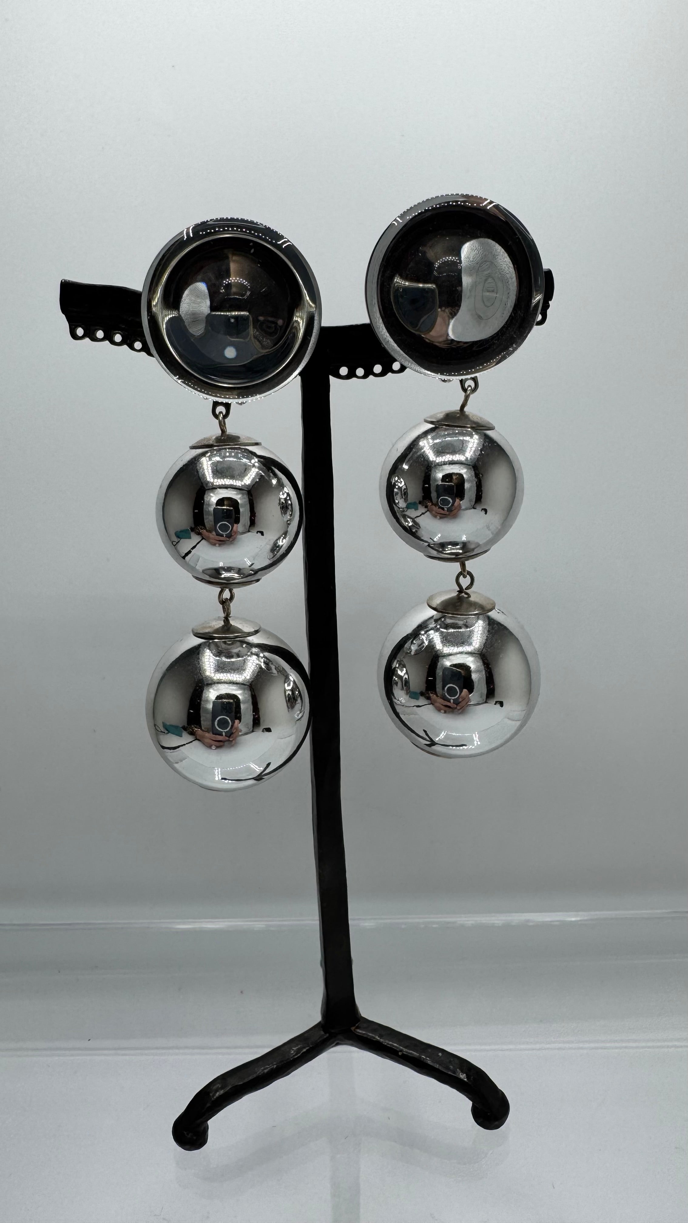 Boucles d’oreilles à clips, cabochon miroir, argent, modèle taille moyen
