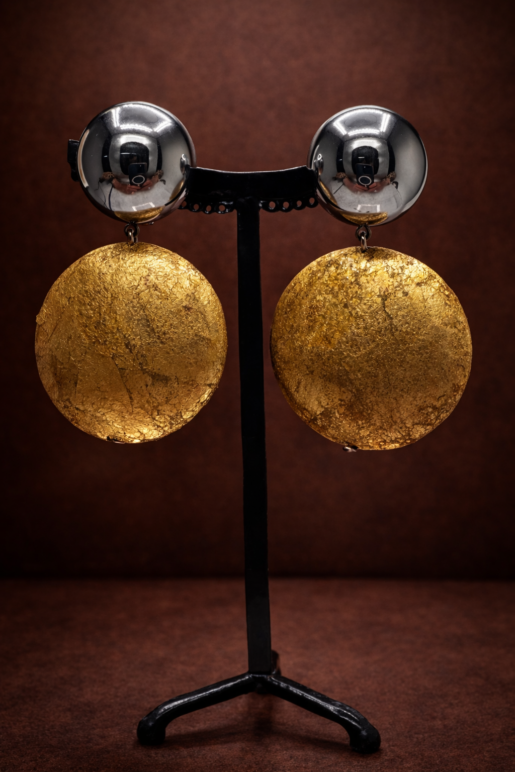 Boucles d’oreilles à clips, doré et argent, modèle taille moyen, léger