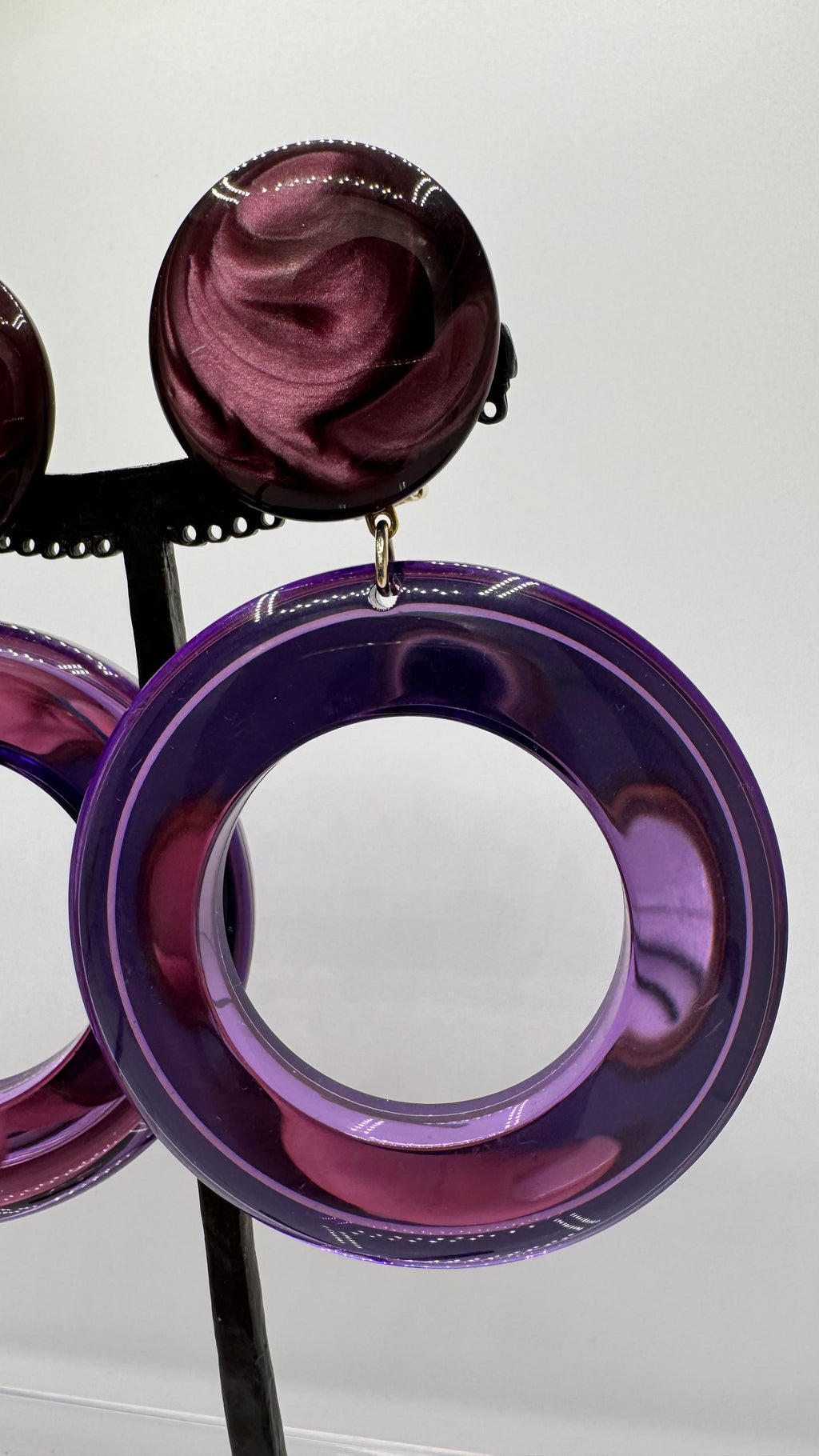 Créoles à clips, miroir et cabochon marbré, grande taille