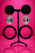 Boucles d’oreilles à clips, noir et miroir, modèle long et grand, léger